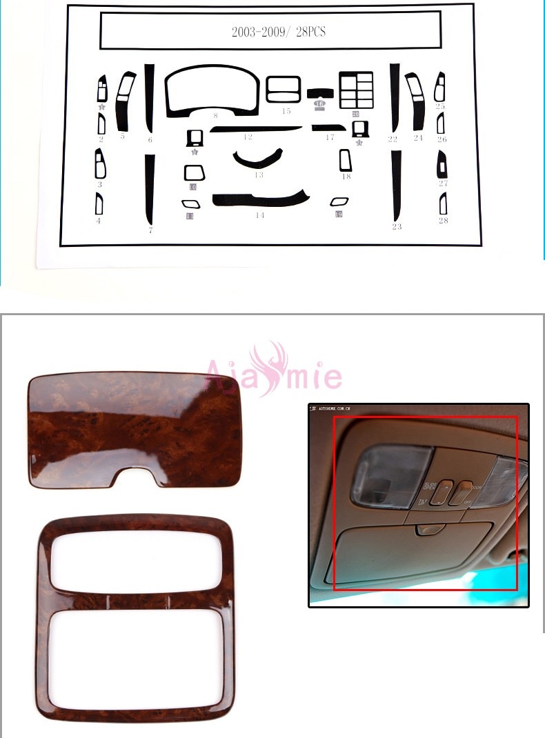 Interior Wood Color Trim Panel Frame Cover Overlay Sticker 2003-2009 Car Styling For Toyota Land Cruiser Prado FJ120 Accessories Interior Wood Color Trim Panel Frame Cover Overlay Sticker 2003-2009 Car Styling For Toyota Land Cruiser Prado FJ120 Accessories