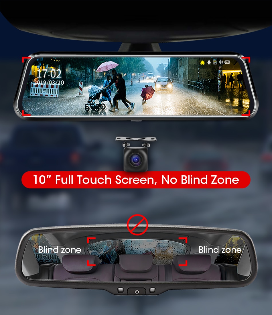 10-inch Touch Screen 1080P Dash camera Dual Lens Video Recorder Rearview mirror