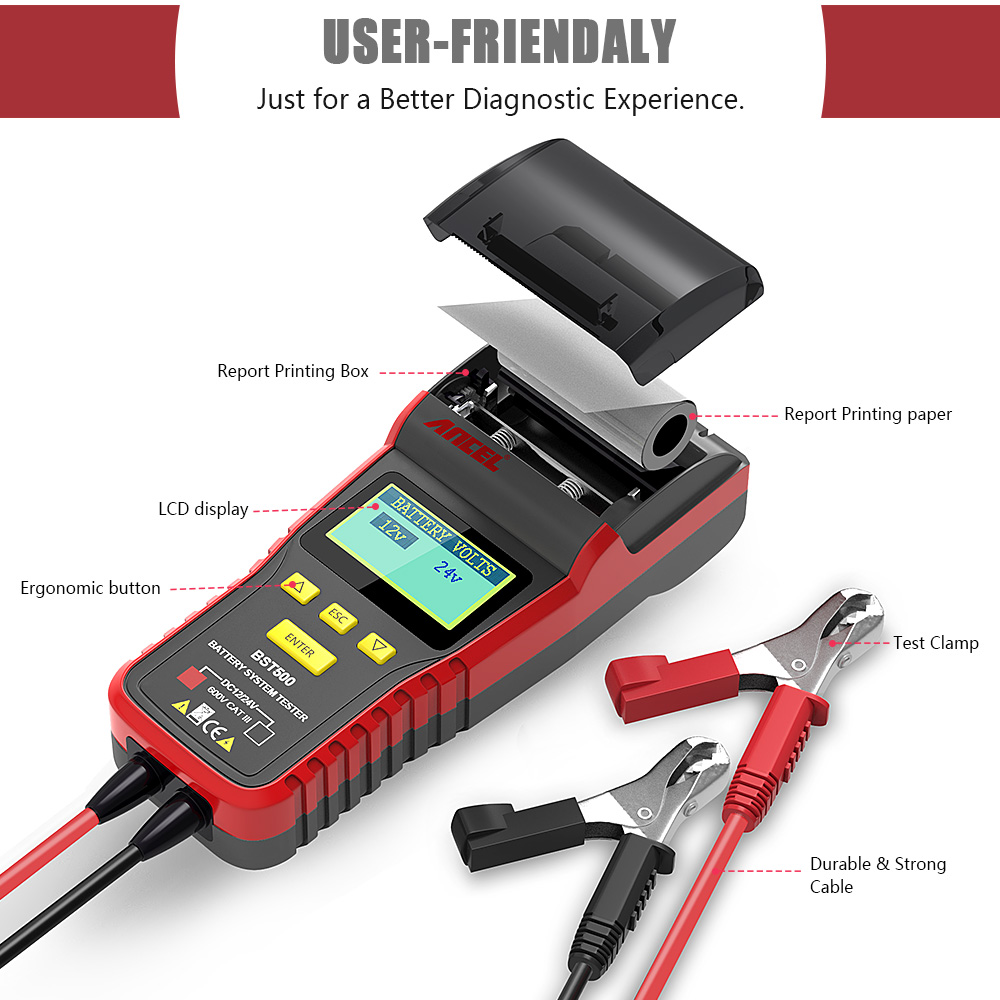 Ancel BST500 12V 24V Car Battery Tester With Thermal Printer