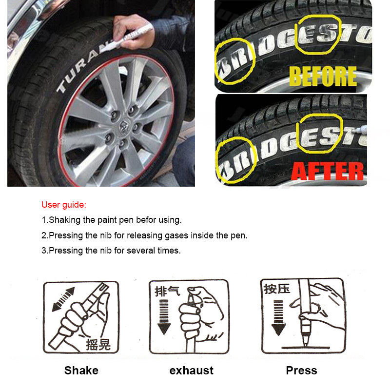 Youwinme 1pcs Universal Waterproof Car Motorcycle Auto Wheel Tyre Tire Paint Marker Pen Rubber Permanent