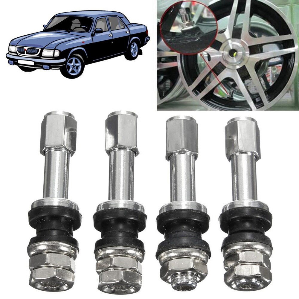 4pcs TR48E Bolt-in Auto Car Tubeless Wheel Tire Valve Stems Dust Caps Black