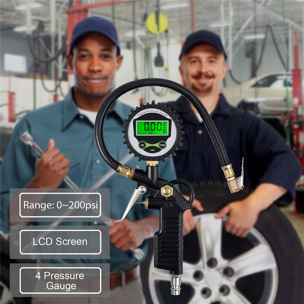 Neoteck Digital Car EU Tire Air Pressure Inflator Gauge LCD Display LED Backlight Vehicle Tester Inflation Monitoring Manometro