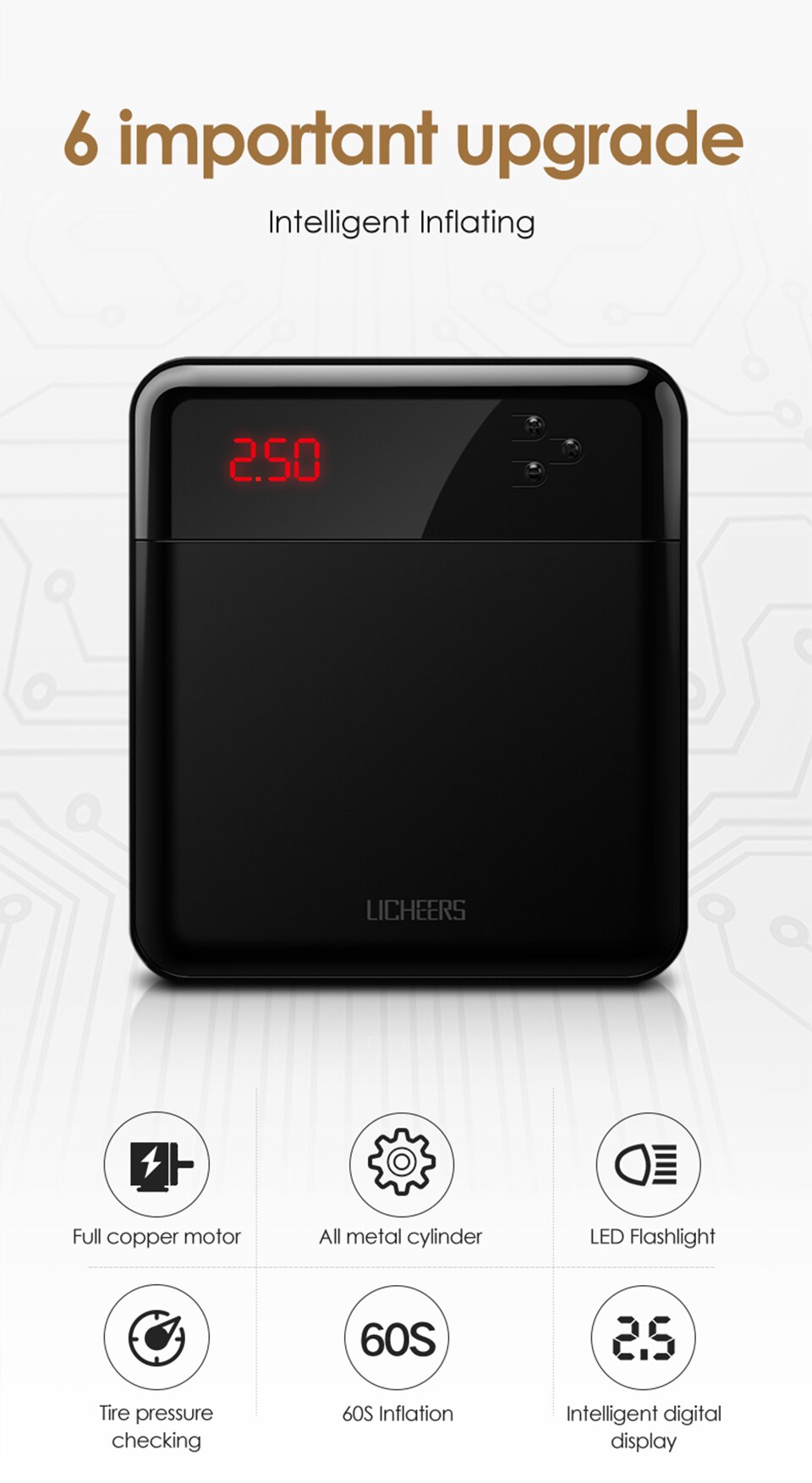 Licheers Car Air Compressor Intelligent Auto Tire Fast Inflatable Pump Mini Portable Electric Car Tyre Inflator Compresor Licheers Car Air Compressor Intelligent Auto Tire Fast Inflatable Pump Mini Portable Electric Car Tyre Inflator Compresor