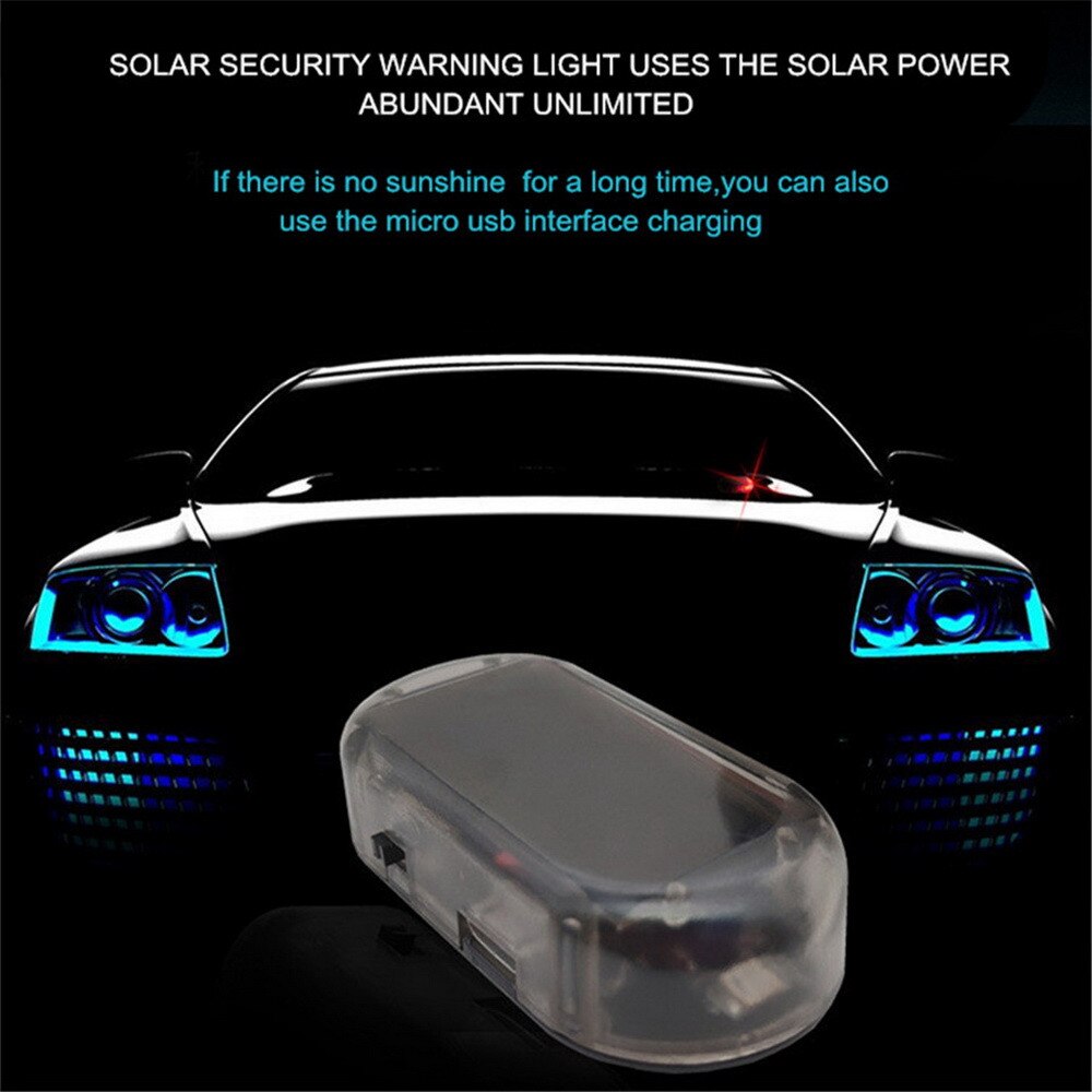 Solar USB Power Car Alarm Light Anti-Theft Warning Flash Blinking Fake Car Led Light Flash Blinking Lamp Red Blue New Update