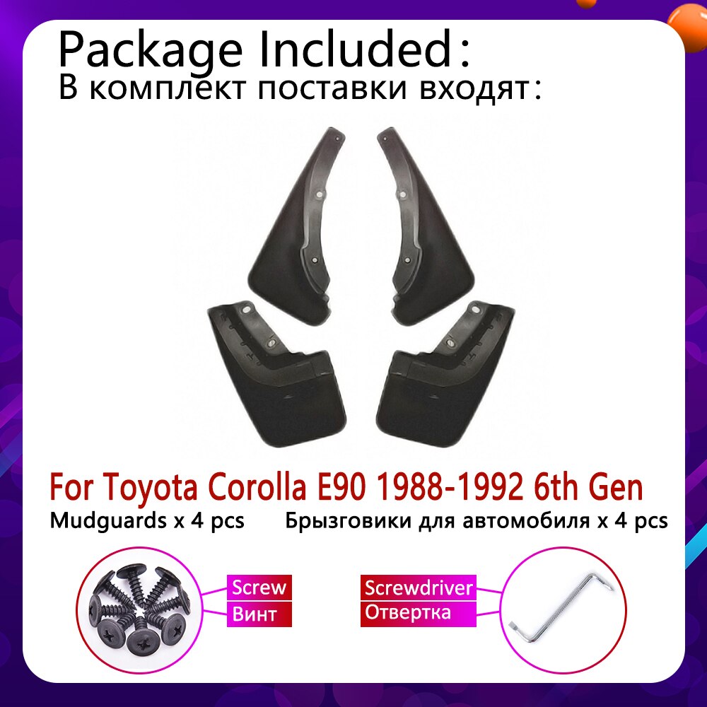 Car Mudflap for Toyota Corolla AE90 E90 1988~1992 Fender Mud Guard Splash Flaps Mudguards Accessories 1989 1990 1991 6th 6 Gen