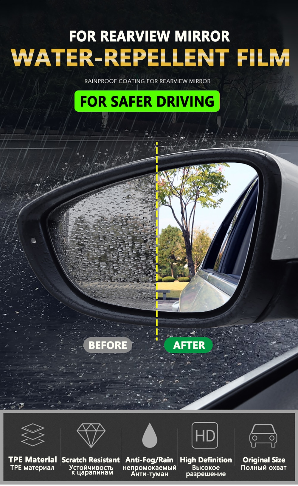 Toyota Land Cruiser Prado Rearview Mirror Rainproof Anti Fog Film