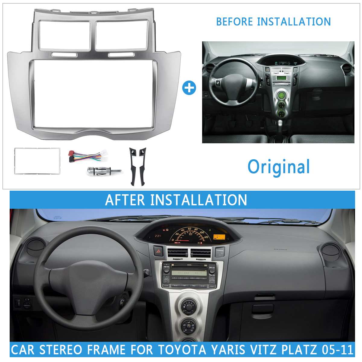 2 DIN Car DVD/CD Radio Stereo Fascia Panel Frame Adaptor Fitting Kit For Toyota Yaris Vitz Platz 2005 2006 2007 2008 2009-2011