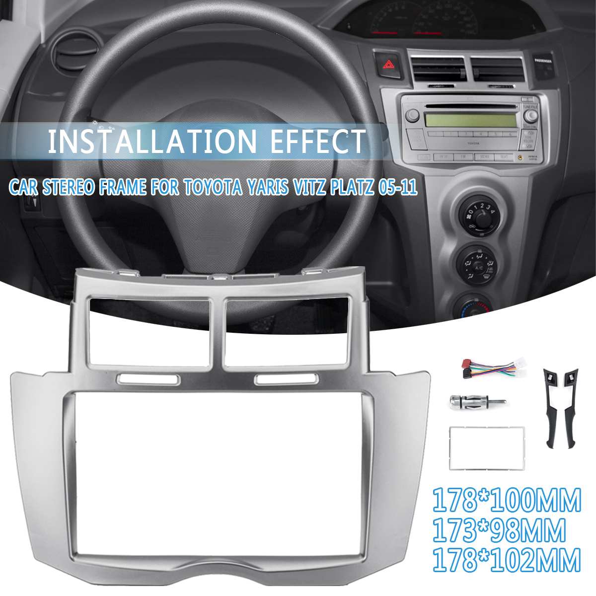 2 DIN Car DVD/CD Radio Stereo Fascia Panel Frame Adaptor Fitting Kit For Toyota Yaris Vitz Platz 2005 2006 2007 2008 2009-2011