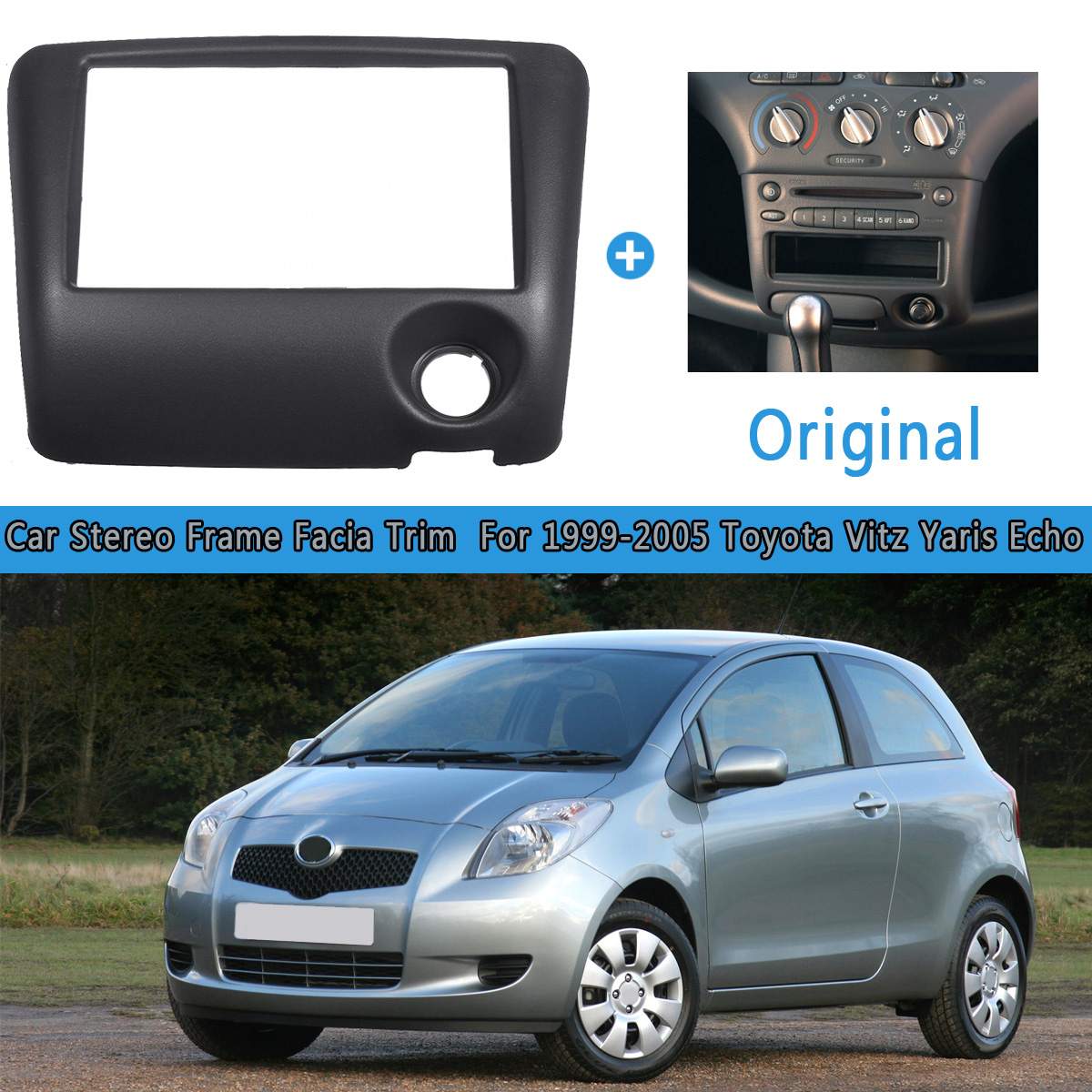 2 Din Car Stereo Cover Plate Fascia Trim Kit for Toyota Vitz Yaris for Echo 1999 2000 2001-2005 Install Frame Dash CD DVD panel