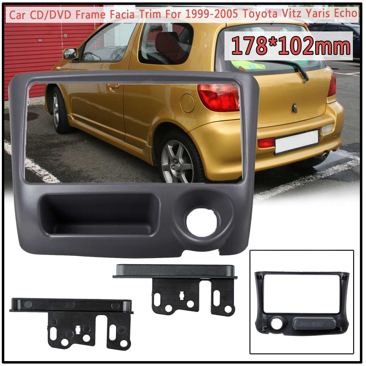 2 Din Car Stereo Cover Plate Fascia Trim Kit for Toyota Vitz Yaris for Echo 1999 2000 2001-2005 Install Frame Dash CD DVD panel